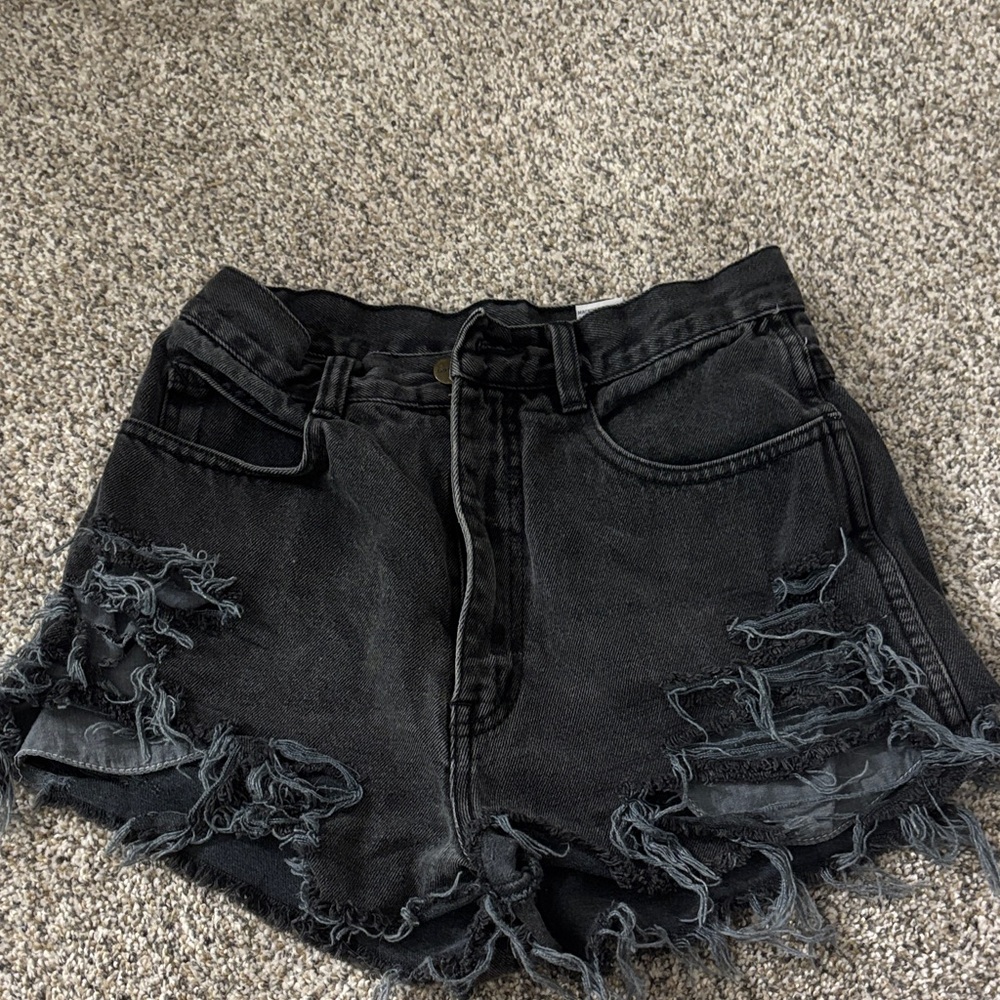 Edgy Black Distressed Denim Shorts
